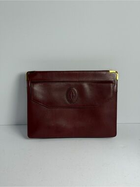 Vintage Cartier Must De Cartier Burgundy Leather Clutch Bag